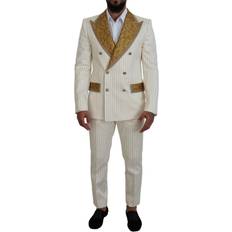 Vita Kostymer Dolce & Gabbana Off White Gold Striped Tuxedo Slim Fit Suit IT52