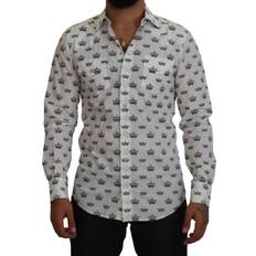 Dolce & Gabbana Herr Skjortor Dolce & Gabbana White Crown Print Slim Fit Cotton Shirt IT40