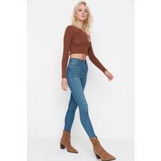Trendyol Collection Kvinnor hög midja smal passform smala jeans, BLÅ SE