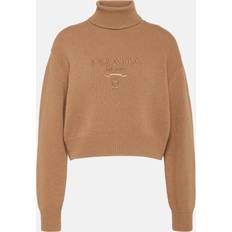 Prada Tröjor Prada Logo wool and cashmere turtleneck sweater brown