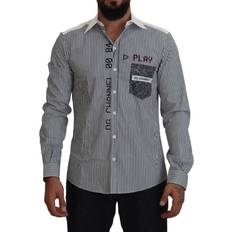 Dolce & Gabbana Herr Skjortor Dolce & Gabbana Gray White Striped Slim Fit Shirt IT44