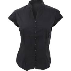 14 - Herr Skjortor Kustom Kit Continental Blouse Mandarin Collar Cap Sleeve Black