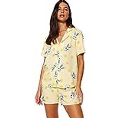 Gula Pyjamasar Trendyol Collection Grafisk vävd skjorta kort pyjamasset, gul, 36, gUL, 62