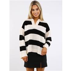 Brave Soul Överdelar Brave Soul Cream/Black Subo V Neck Knit Top