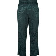Zizzi Dam Byxor Zizzi Loose Viscose Trousers with Tone-On-Tone Print - Green