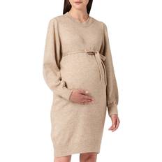 Akryl Gravid- & Amningskläder Mamalicious Knitted Maternity Dress Brown/Natural Melange (20017356)