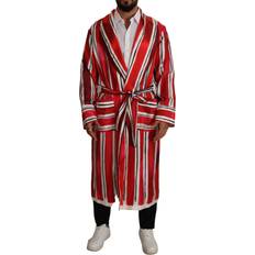 Dolce & Gabbana Herr Underkläder Dolce & Gabbana Red White Striped Silk Mens Night Gown Robe IT46