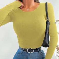 Shein Gula Kläder Shein Round Neck Solid Color Slim Fit Long Sleeve T-shirt That Goes Well With Everything