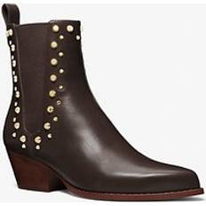 Michael Kors Dam Ankelboots Michael Kors MK Kinlee Astor Studded Leather Ankle Boot Chocolate