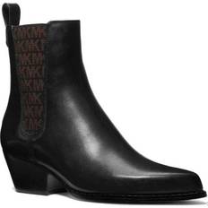Michael Kors Dam Ankelboots Michael Kors MK Kinlee Leather and Stretch Knit Ankle Boot Blk/brown