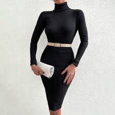 Shein Bomull - Dam - Enfärgade Klänningar Shein Women'S High-Neck Bodycon Dress