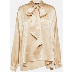 Balenciaga Blusar Balenciaga Logo jacquard silk blouse beige