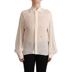 DSquared2 One Size Överdelar DSquared2 Off White Silk Long Sleeves Collared Blouse Top IT42