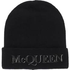 Alexander McQueen Huvudbonader Alexander McQueen Cashmere Beanie With Logo Embroidery Black