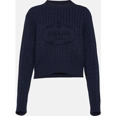 Prada Tröjor Prada Logo cotton cable-knit sweater blue