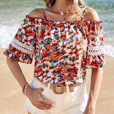 Shein L Blusar Shein Women'S Vacation Off Shoulder Floral Print Blouse