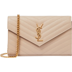 Beige - Kortfack Axelremsväskor Saint Laurent Cassandre Quilted Chain Wallet - Dark Beige