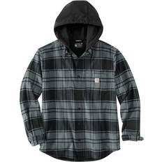 Herr - Rutiga Skjortor Carhartt Men's Flannel Fleece Lined Hooded Shirt Jacket - Elm