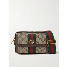 Gucci Herr Handväskor Gucci Ophidia Mini Leather-Trimmed Monogrammed Coated-Canvas Messenger Bag Men Neutrals
