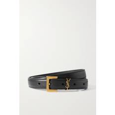 Saint Laurent Womens Black Gold Monogram Logo Leather Belt