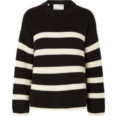 12 - Dam Tröjor Selected Bloomie Striped Knitted Jumper - Black
