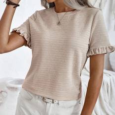 Shein Kort ärmar Kläder Shein Solid Color Ruffled Short Sleeve T-Shirt
