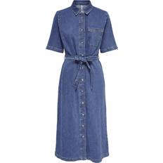Only Midiklänningar Only Midi Denim Dress With Belt - Medium Blue Denim