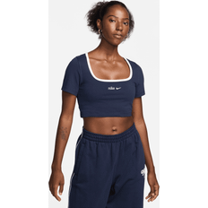 Nike Blåa - Bomull - Dam - Skinnjackor T-shirts Nike Trend Ribbed Crop T-Shirt Blue Womens