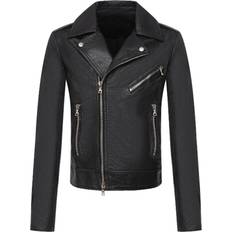 Balmain Logo Relief Leather Jacket - Black