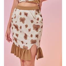 Shein Kjolar Shein Graphic Print Plicated Detail Split Ruffle Hem Skirt