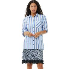 Ganni Skjortor Ganni Blue Striped Cotton Oversized Shirt in Silver Lake Blue Women's