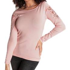 Melrose Kläder Melrose Damen Rundhals-Pullover Sweat-Shirt mit Stickereien im Schulterbereich 64805604 Rosa