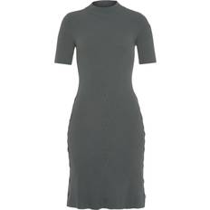Melrose Kläder Melrose Damen Strick-Kleid modisches Kurzarm-Kleid mit schicker Schnürung 38520945 Dunkelgrau