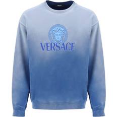 Versace Jeansjackor Kläder Versace Mens Royal Blue Brand-print Gradient-design Cotton-jersey Sweatshirt