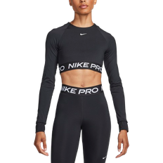 Nike Dam - Elastan/Lycra/Spandex Överdelar Nike Pro 365 Women's Dri-FIT Cropped Long-Sleeve Top - Black/White