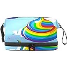 Makeup Bag Large - Funny Rainbow Poop Blue