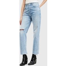 AllSaints Womens Light Indigo Edie Straight-leg High-rise Stretch-denim Jeans