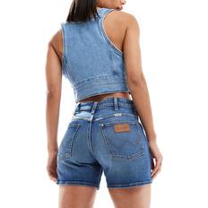 Wrangler Dam - W30 Shorts Wrangler – Ljusblå tvättade, slitna jeansshorts rak boyfriend-modell