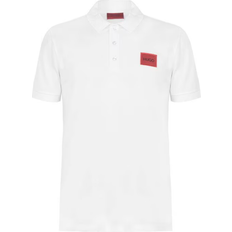 Hugo Boss Pikétröjor Hugo Boss Dereso Cotton Piqué Slim Fit Polo Shirt with Logo Label - White