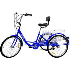 Pakethållare Trehjulingar Noaled Three Wheel Cruiser Bike 24in Adult Tricycle With Shopping Basket & Seat Backrest For Seniors Women Men - Blue