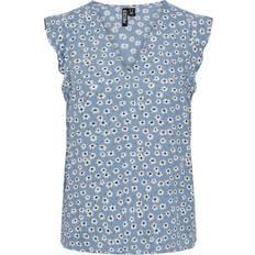 12 - Dam Blusar Pieces Pcnya SL V-Neck Top Faded Denim/Flower