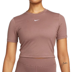 Nike Dam - Elastan/Lycra/Spandex - Rosa T-shirts Nike Women's Sportswear Essential Slim Cropped T-Shirt - Smokey Mauve/White