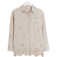 River Island Women's Stone Linen Blend Broderie Detail Shirt - Beige