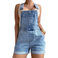 Shein Frenchy Denim Jumpsuit Romper with Rolled Hem without Tank Top