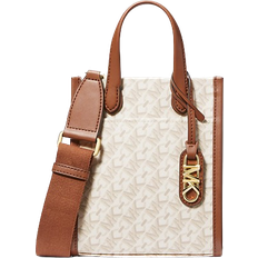 Michael Kors Vita Axelremsväskor Michael Kors Gigi Extra Small Shoulder Bag with Empire Signature Logo Pattern - Vanilla/Luggage