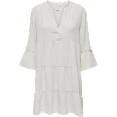Dam - Ekologiskt material Kläder Only Regular Fit Split Neck Short Dress - White/Cloud Dancer