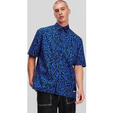 Karl Lagerfeld Skjortor Karl Lagerfeld Klj Short-sleeved Animal Print Shirt, Man, Blue Animal Print