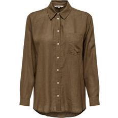 32 - Dam Skjortor Only Tokyo Plain Linen Blend Shirt - Brown/Cub