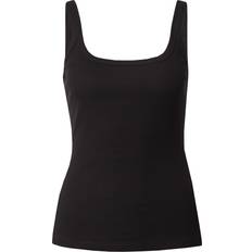 Topshop Dam T-shirts & Linnen Topshop – Svart, ribbat, skinny linne med smala axelband och djup halsringning-Svart/a