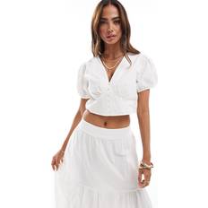 12 - Dam Blusar Vero Moda Blusar Snow White Vmcharlotte Ss Cropped Top Wvn Ga Blusar & Skjortor